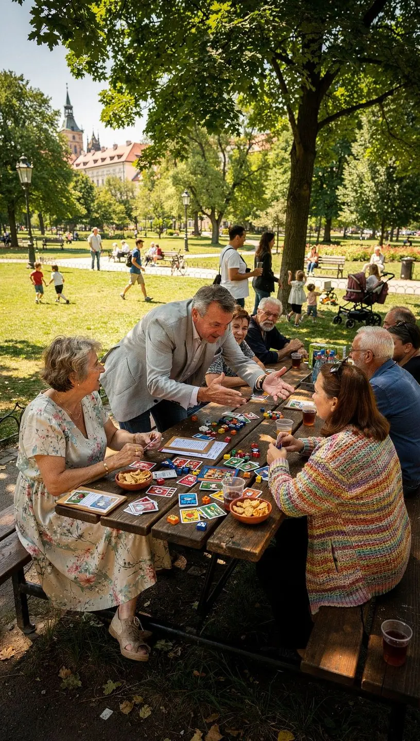 Social games fostering adult community connections.